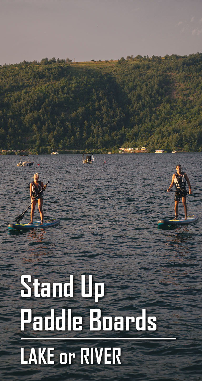 SUP board at river and lake